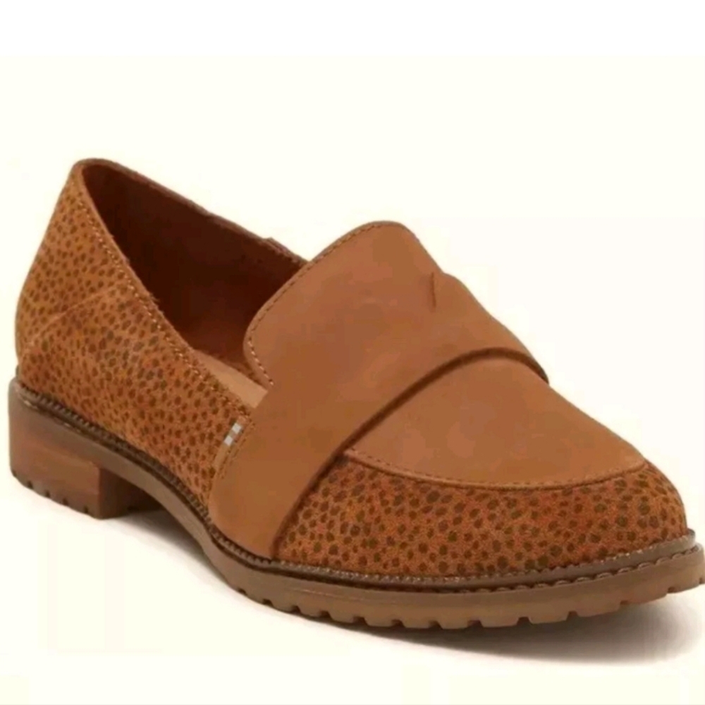 Toms Mallory Suede Loafers Size 9 Tan Cheetah Print Shoes